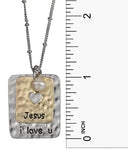 Hammered Rectangular Jesus I love You Theme Pendant & Earring Set by Jewelry Nexus