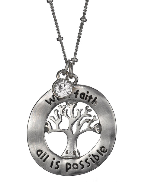 Tree of Life with Faith All is Possible Rhinestone & Medallion Necklace & Earring Set by Jewelry Nexus