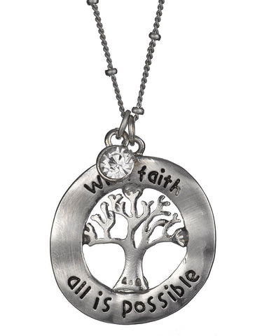 Tree of Life with Faith All is Possible Rhinestone & Medallion Necklace & Earring Set by Jewelry Nexus