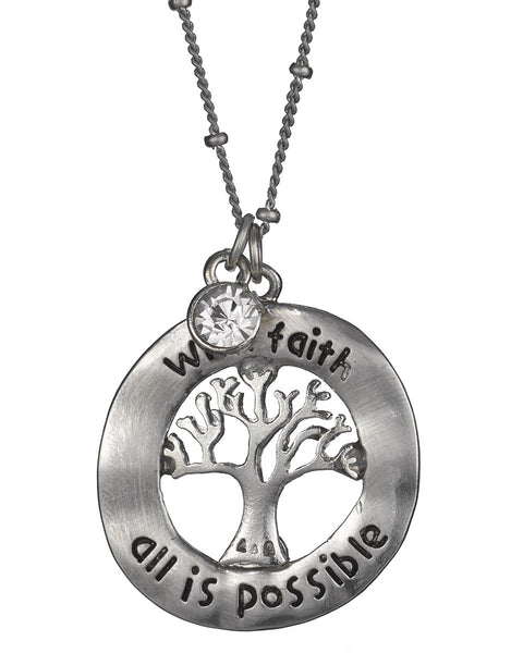 Tree of Life with Faith All is Possible Crystal & Medallion Necklace & Earring Set by Jewelry Nexus