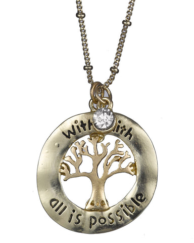 Tree of Life with Faith All is Possible Rhinestone & Medallion Necklace & Earring Set by Jewelry Nexus