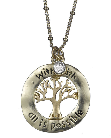 Tree of Life with Faith All is Possible Crystal & Medallion Necklace & Earring Set by Jewelry Nexus