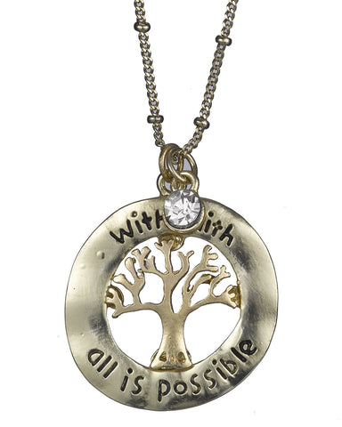 Tree of Life with Faith All is Possible Crystal & Medallion Necklace & Earring Set by Jewelry Nexus