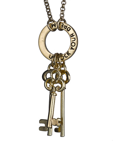 Inspirational Key Charm Medallion Unlock Your Dreams Chain  & Earring Set - Jewelry Nexus