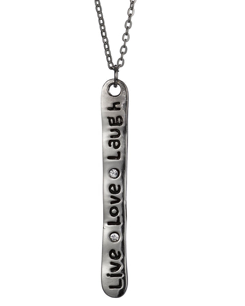 Live Laugh Love Bar Pendant Necklace with Rhinestones by Jewelry Nexus