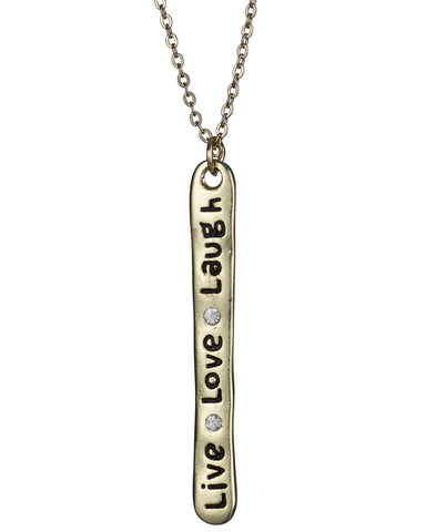 Live Laugh Love Bar Pendant Necklace with Rhinestones by Jewelry Nexus