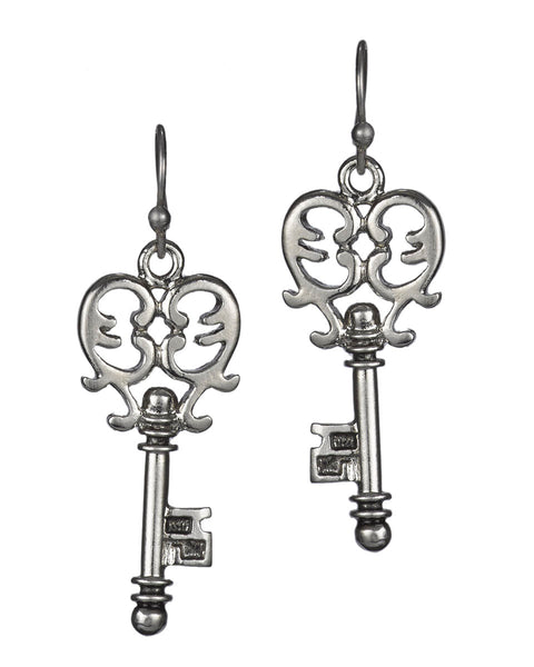 Love Adore Treasure Lock Key Heart Filigree Charm Chain Necklace & Earring Set