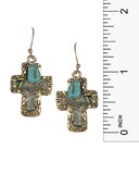 Hammered Cross Imitation Abalone and Blue Bead Necklace & Earring Set - Jewelry Nexus