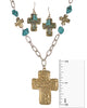 Hammered Cross Imitation Abalone and Blue Bead Necklace & Earring Set - Jewelry Nexus