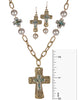Hammered Cross Imitation Abalone and White Bead Necklace & Earring Set - Jewelry Nexus