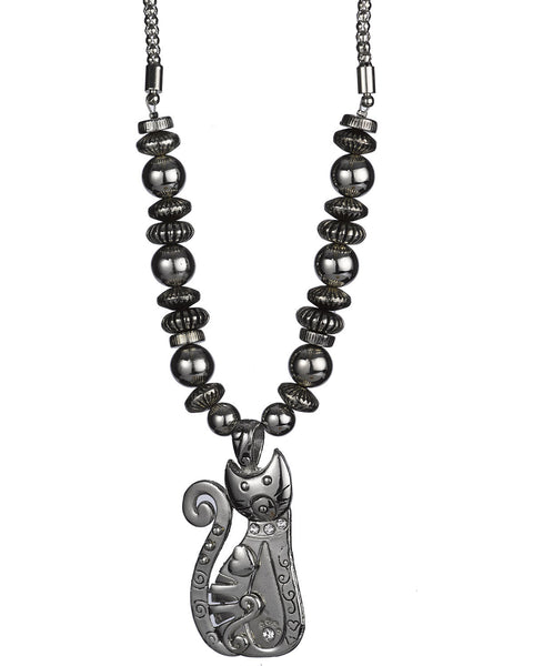 Beaded Kitty Cat Popcorn Chain Necklace with Crystals & Matching Earrings by Jewelry Nexus