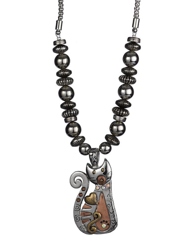 Beaded Kitty Cat Popcorn Chain Necklace with Rhinestones & Matching Earrings by Jewelry Nexus