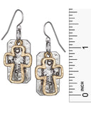 Hammered Hollow Cut Cross Love is My Religion Earrings by Jewelry Nexus