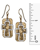 Hammered Hollow Cut Cross Love is My Religion Earrings by Jewelry Nexus