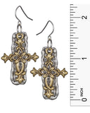 Intricate Filigree Cross & Hammered Amen Plaque Backdrop Earrings by Jewelry Nexus