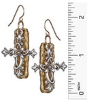 Intricate Filigree Cross & Hammered Amen Plaque Backdrop Earrings by Jewelry Nexus