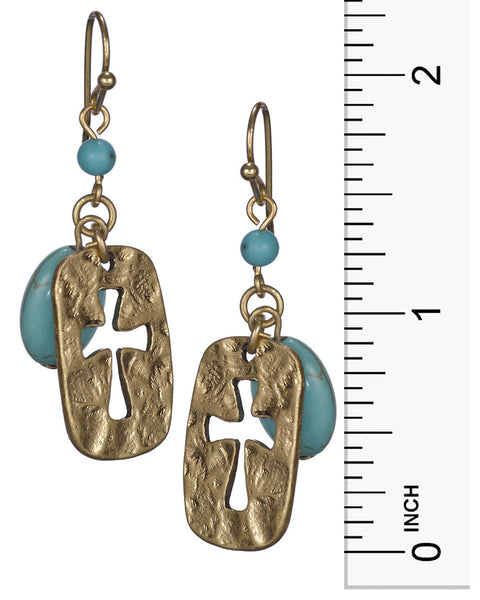 Turqouise Hammered Textured Cut Out Cross Earrings by Jewelry Nexus