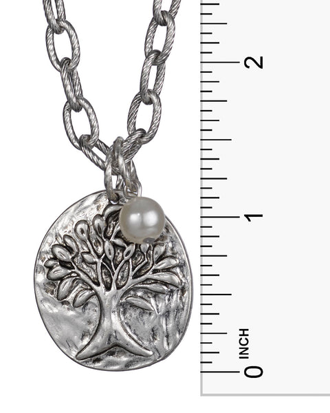 Antique Hammered Tree of Life with a Imitation Pearl - Jewelry Nexus