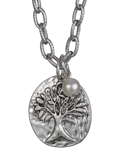 Antique Hammered Tree of Life with a Imitation Pearl by Jewelry Nexus