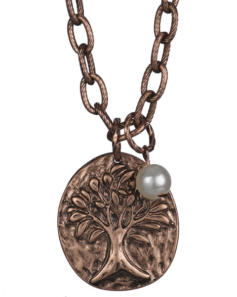 Antique Hammered Tree of Life with a Imitation Pearl by Jewelry Nexus