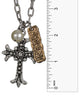 Antique Hammered Cross with Amen Plaque and Imitation Pearl - Jewelry Nexus