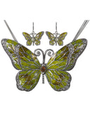Butterfly Pendant Cord Necklace Set with Enamel Inlay and Matching Earrings by Jewelry Nexus