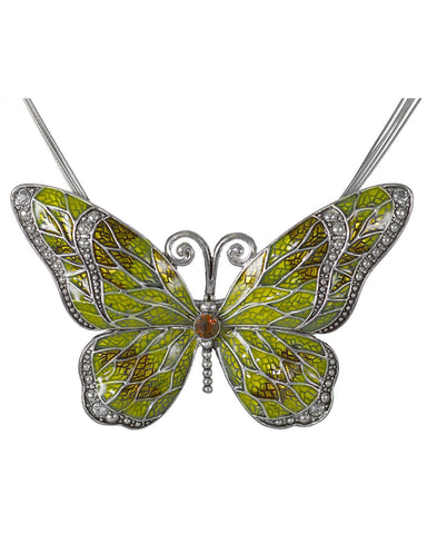 Butterfly Pendant Cord Necklace Set with Enamel Inlay and Matching Earrings by Jewelry Nexus