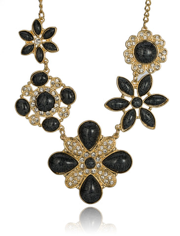Designer Flower Gold-tone Chain Necklace Set Matching Earrings by Jewelry Nexus