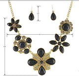 Designer Flower Gold-tone Chain Necklace Set Matching Earrings by Jewelry Nexus