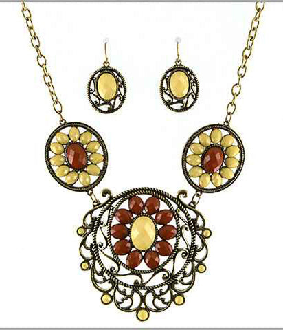 Designer Flower Filigree Chain Necklace Set Matching Earrings by Jewelry Nexus