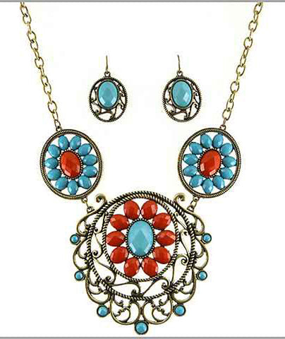 Designer Flower Filigree Chain Necklace Set Matching Earrings by Jewelry Nexus