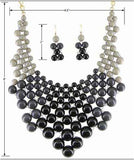 Designer Gold-tone Chain Necklace with Gray Gradation Bead Set & Matching Earrings by Jewelry Nexus