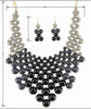 Designer Gold-tone Chain Necklace with Gray Gradation Bead Set & Matching Earrings by Jewelry Nexus
