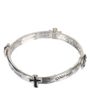 Serenity Prayer Cross & Angel Charm Silver-tone Stretch Bracelet  