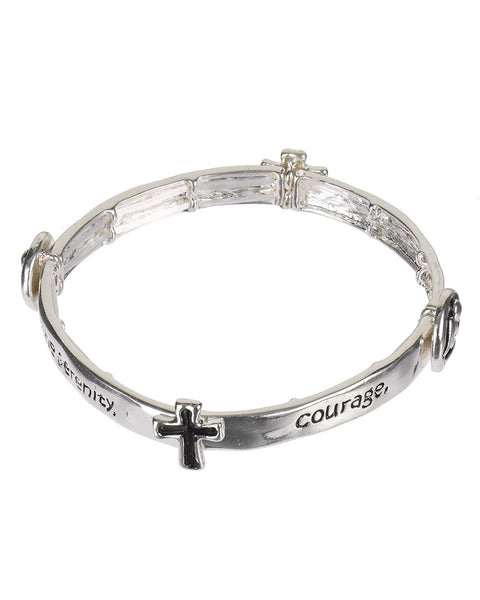 Serenity Prayer Cross & Angel Charm Silver-tone Stretch Bracelet  " God Grant me..." - Jewelry Nexus