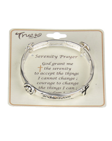 Serenity Prayer Cross & Angel Charm Silver-tone Stretch Bracelet  " God Grant me..." - Jewelry Nexus