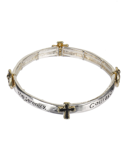 Serenity Prayer Cross & Angel Charm Two-tone Stretch Bracelet  " God Grant me the .…"- Jewelry Nexus