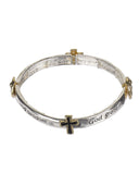 Serenity Prayer Cross & Angel Charm Two-tone Stretch Bracelet  