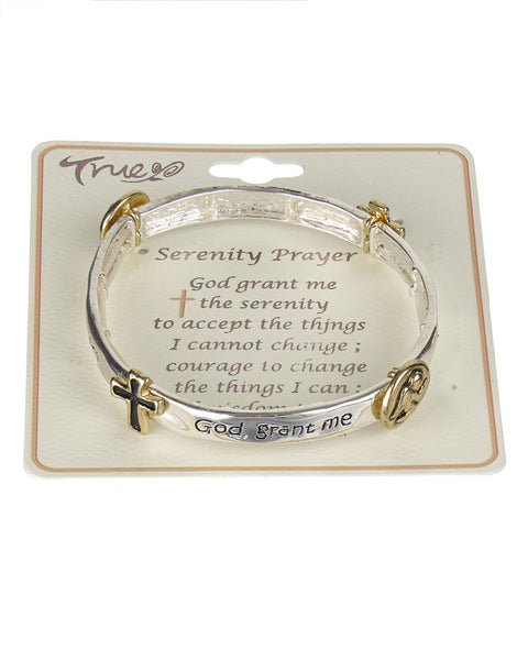 Serenity Prayer Cross & Angel Charm Two-tone Stretch Bracelet  " God Grant me the .…"- Jewelry Nexus