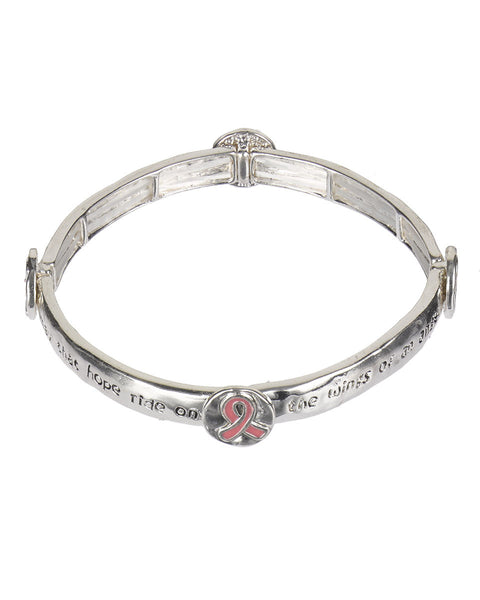 Pink Ribbon "Believe in the Power to Inspire Hope May that Hope Ride on .…" Bracelet - Jewelry Nexus