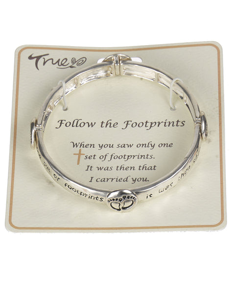 "Footprints in the Sand.." Matthew 8:19 Inspirational Religious Stretch Bracelet - Jewelry Nexus