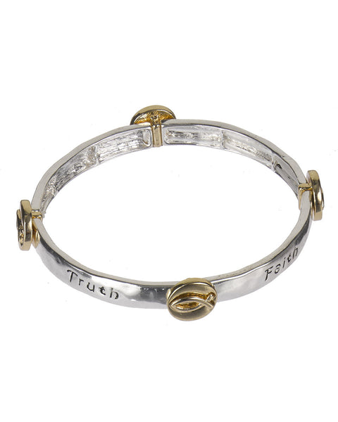 Serenity Prayer Ichthys Charm Two-tone Stretch Bracelet" God Grant me the Serenity.."- Jewelry Nexus