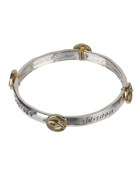 Serenity Prayer Ichthys Charm Two-tone Stretch Bracelet" God Grant me the Serenity.."- Jewelry Nexus