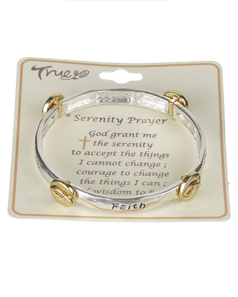 Serenity Prayer Ichthys Charm Two-tone Stretch Bracelet" God Grant me the Serenity.."- Jewelry Nexus