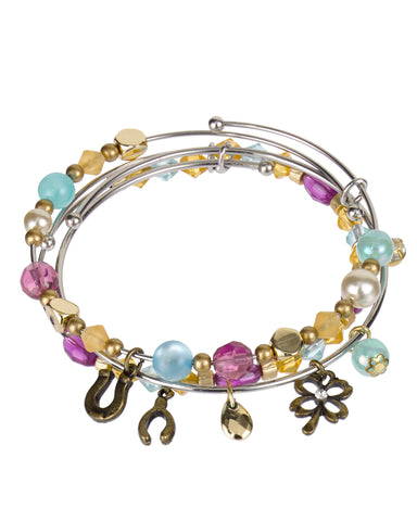 Blue Green Yellow Pink Horse Shoe Wishbone Cover Lucky Charm Stackable Adjustable Bangle Bracelet