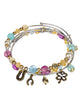 Blue Green Yellow Pink Horse Shoe Wishbone Cover Lucky Charm Stackable Adjustable Bangle Bracelet