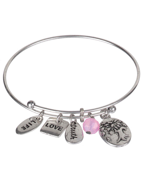 Tree of Life Love Your Life Enjoy Made with Love Antique Adjustable Bangle Bracelet by Jewelry Nexus