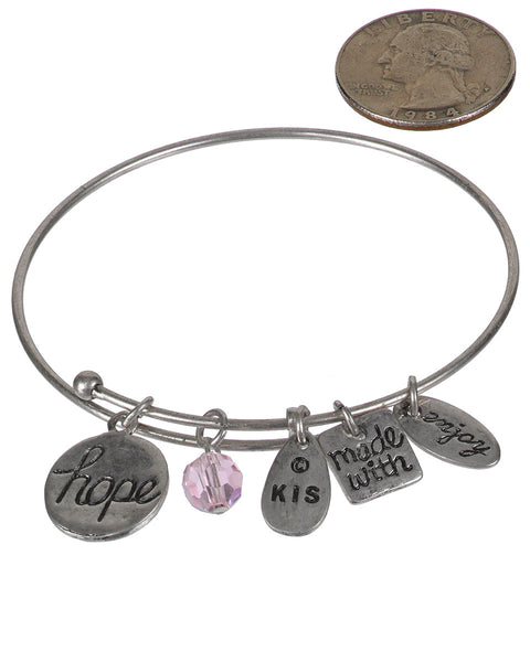 Pink Ribbon Love Life Hope Charm Antique Finish Brushed Adjustable Bracelet by Jewelry Nexus