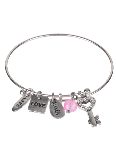 Key Crystal Love Your Life Enjoy Made with Love Antique Adjustable Bangle Bracelet by Jewelry Nexus
