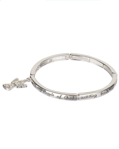 Children's Blessing Filigree Fish Silver-tone Stretch Bracelet with Prayer Bookmark- Jewelry Nexus